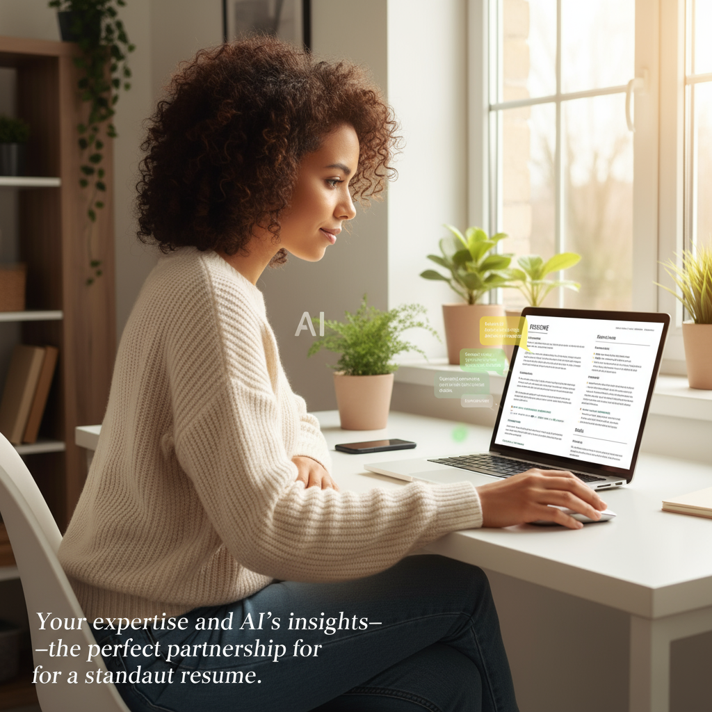 A person collaborating with an AI bot to create a resume.